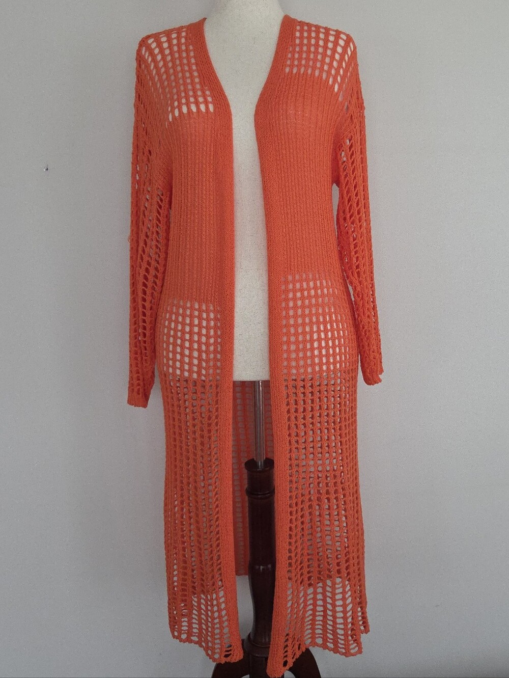 Do Everything in Love Orange Crochet Long Cardigan Size OS